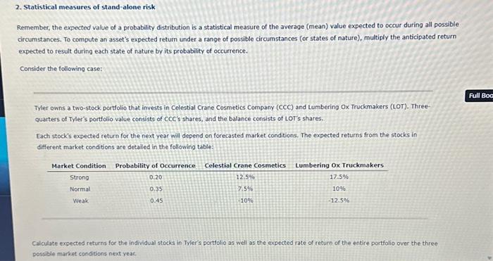 help please Calculate expected returns for the individual stocks in Tyler's portfolio