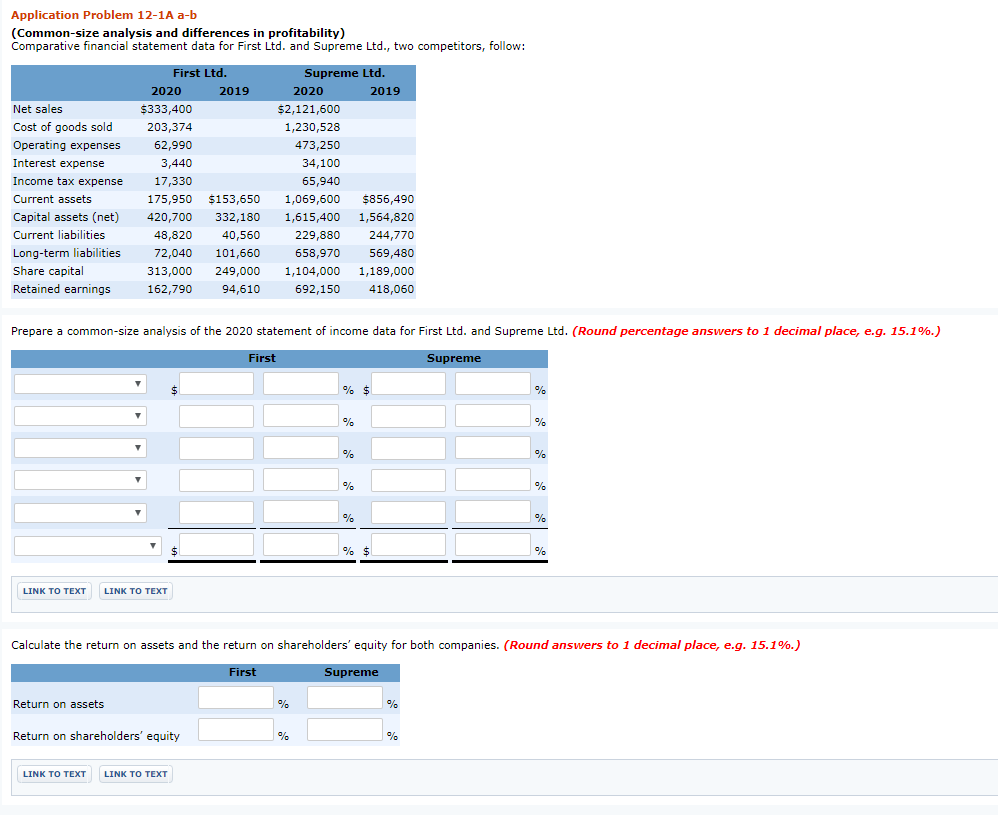  Application Problem 12-1A a-b (Common-size analysis and differences in profitability) Comparative
