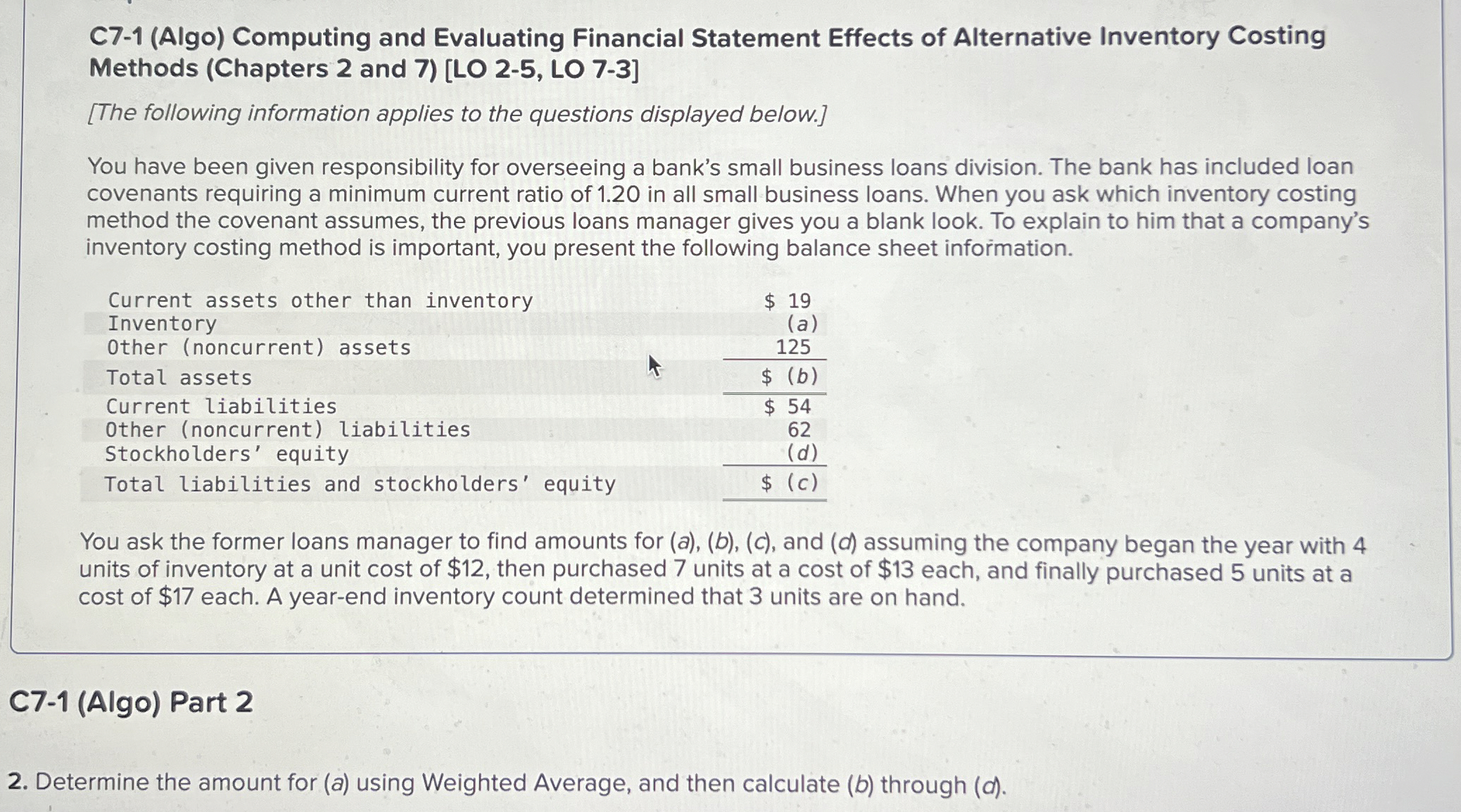  C7-1(Algo) Computing and Evaluating Financial Statement Effects of Alternative Inventory Costing