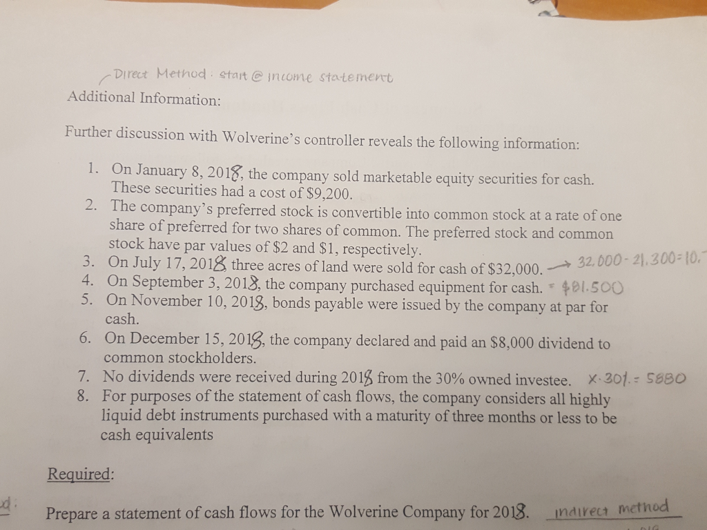 Statement of Cash Flows Handout Data for Illustrative Problem: Assume that the