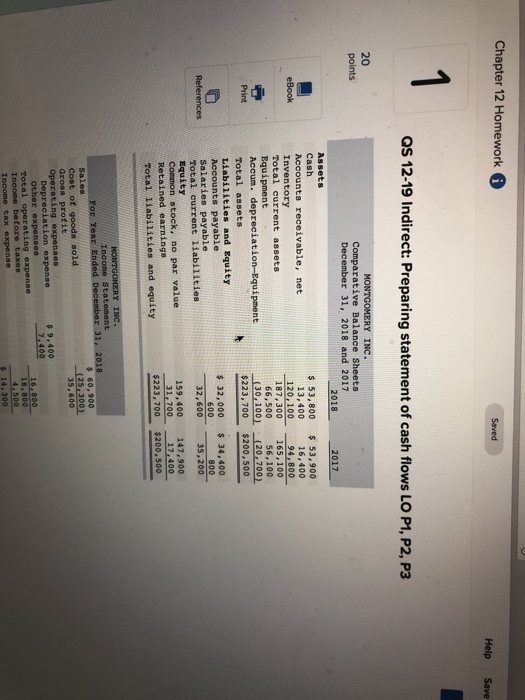  Chapter 12 Homework Help Save QS 12-19 Indirect: Preparing statement of
