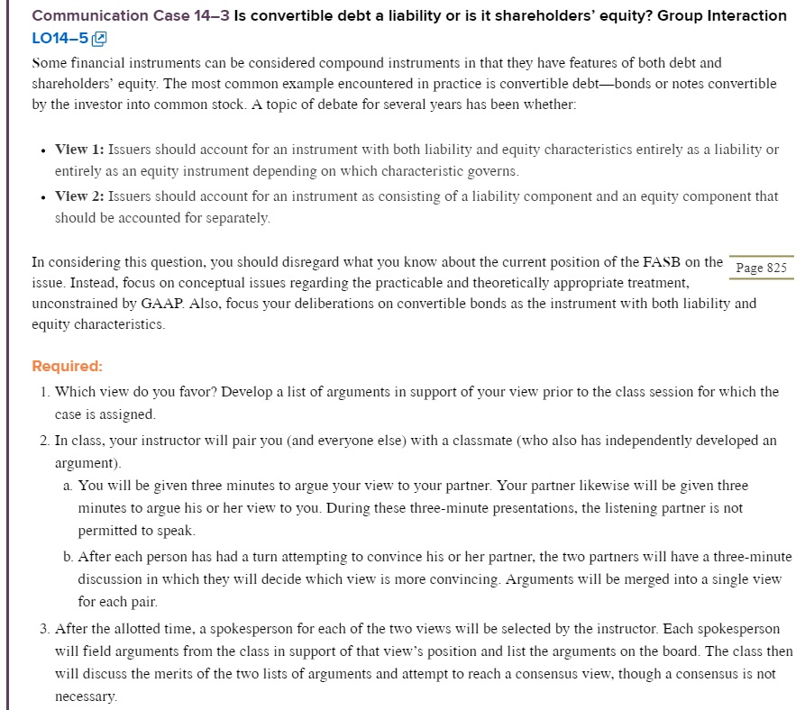  Communication Case 14-3 ls convertible debt a liability or is it