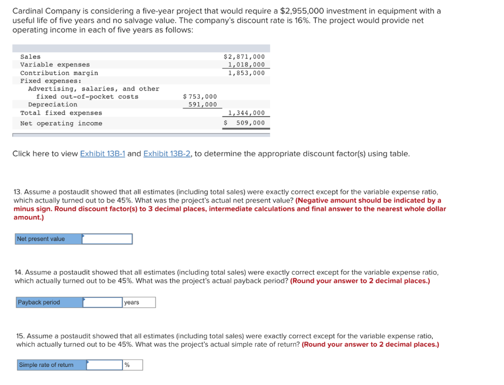  Cardinal Company is considering a five-year project that would require a