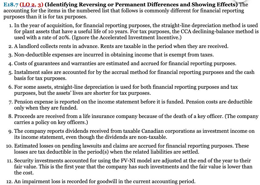 E18.7 ( (LO2,3) (Identifying Reversing or Permanent Differences and Showing Effects)