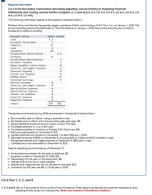 Required Informatilon C4-2 From Recording Transactions (Including Adjusting Journal Entries) to