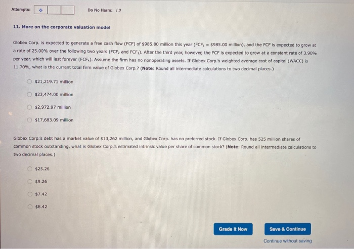 Attempts: Do No Harm: /2 11. More on the corporate valuation