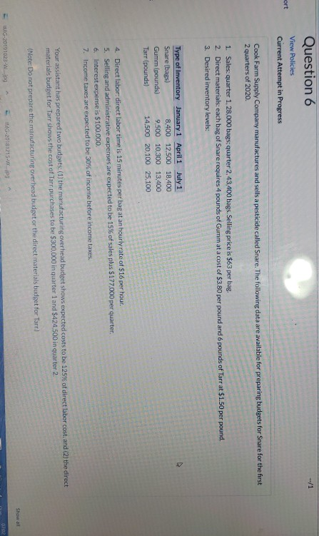 Question 6 View Policies Current Attempt in Progress ort Cook Farm