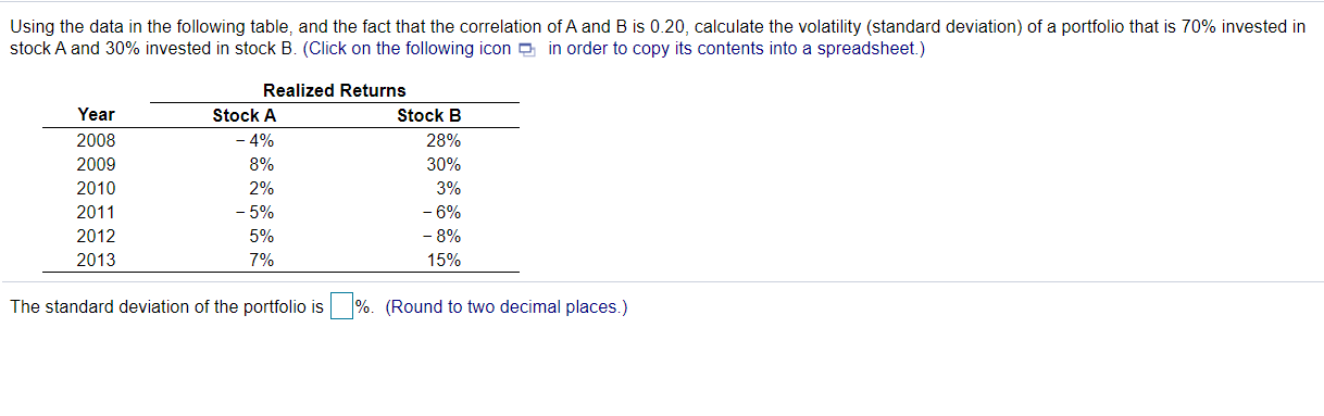  Using the data in the following table, and the fact that