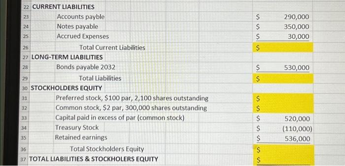 answer the yellow square with the excel formula 