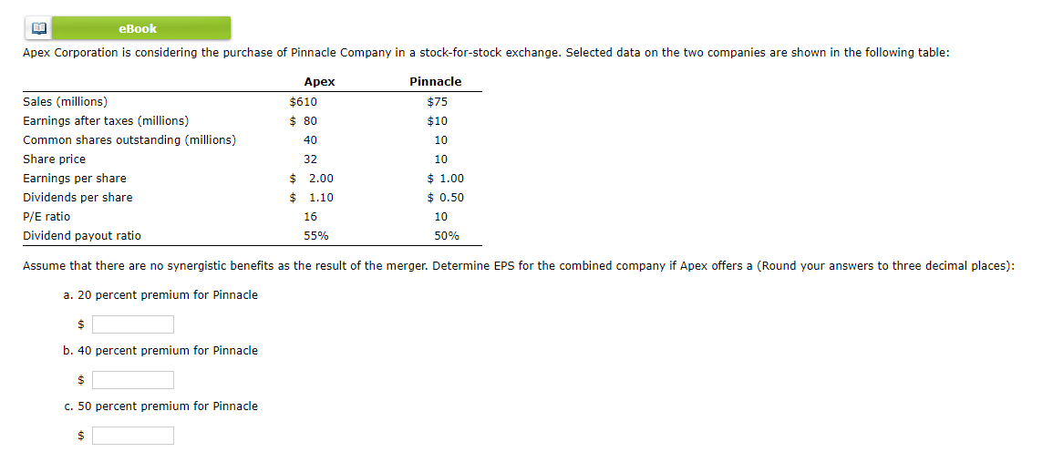  eBook \table[[,Apex,Pinnacle],[Sales (millions),$610,$75 