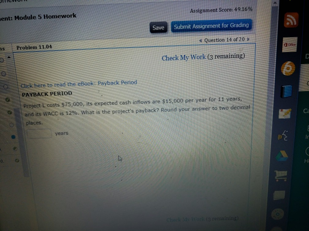 d Office Check My Work (3 remaining) Dash O Click here to