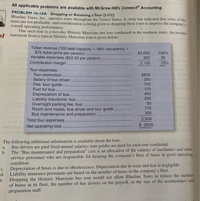  All applicable problems are available with McGraw-Hill's Connect Accounting. PROBLEM 10-18A