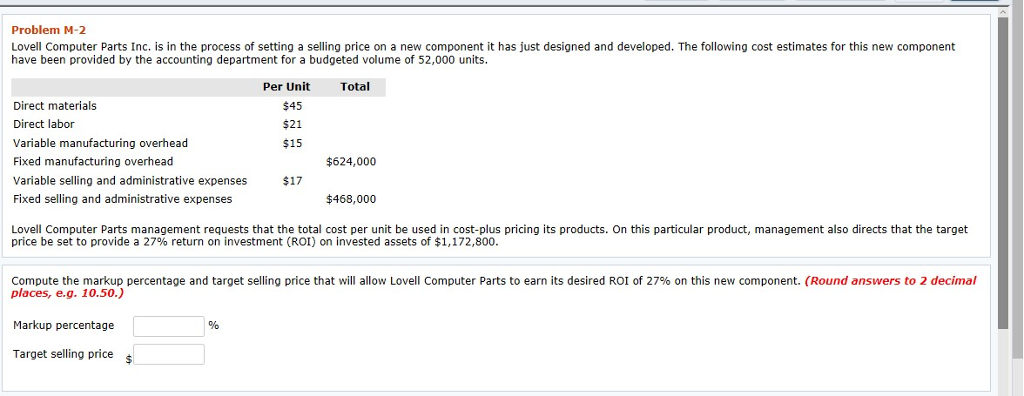  Problem M-2 Lovell Computer Parts Inc. is in the process of