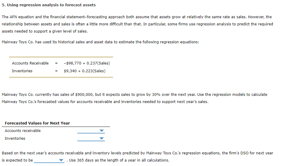  5. Using regression analysis to forecast assets The AFN equation and