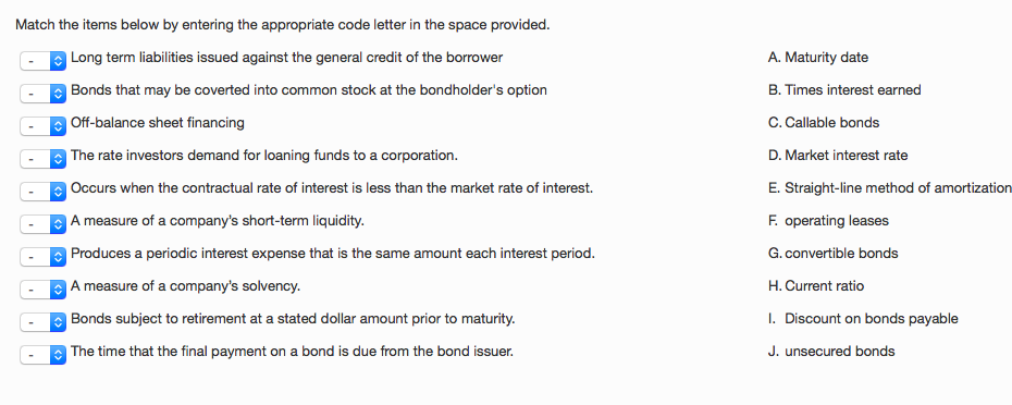  Match the items below by entering the appropriate code letter in
