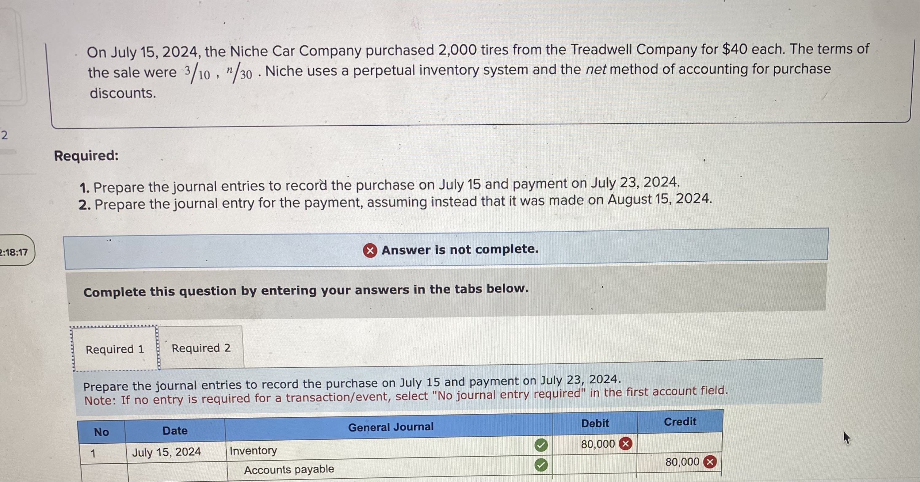  On July 15,2024, the Niche Car Company purchased 2,000 tires from