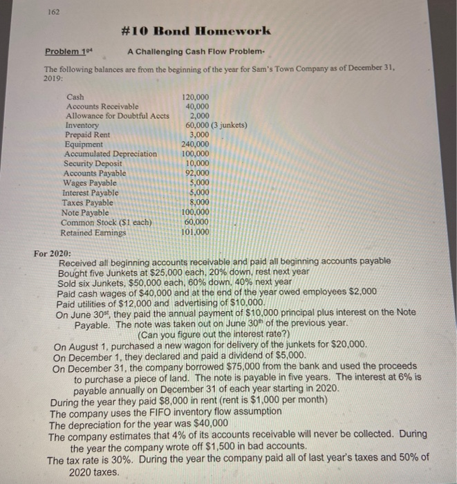  cash flow statement 162 #10 Bond Homework Problem 104 A Challenging