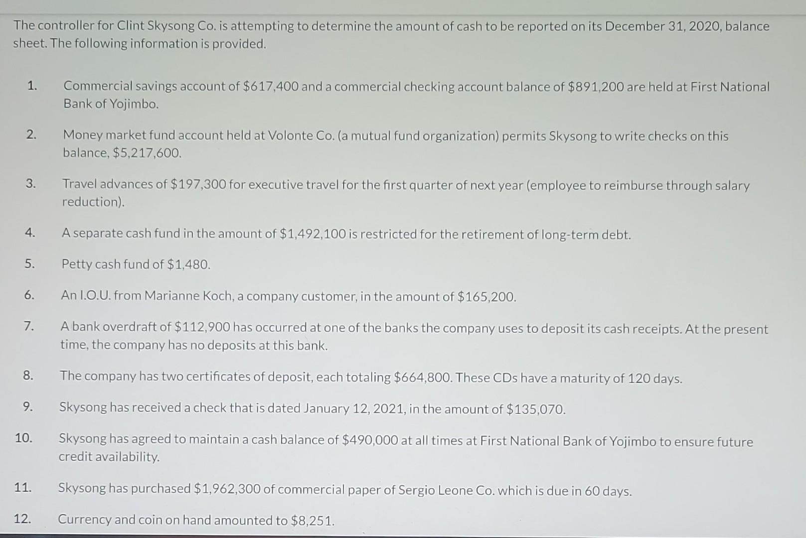 The controller for Clint Skysong Co. is attempting to determine the