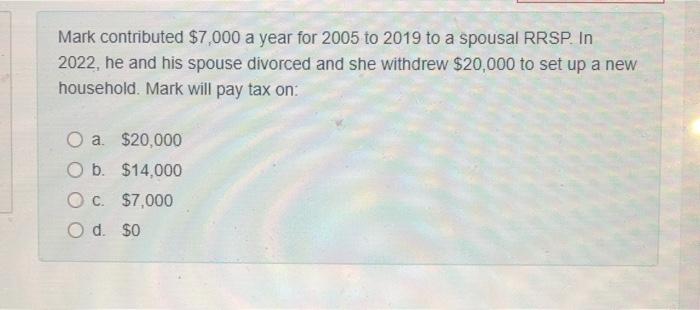 please hurry Mark contributed $7,000 a year for 2005 to 2019 to