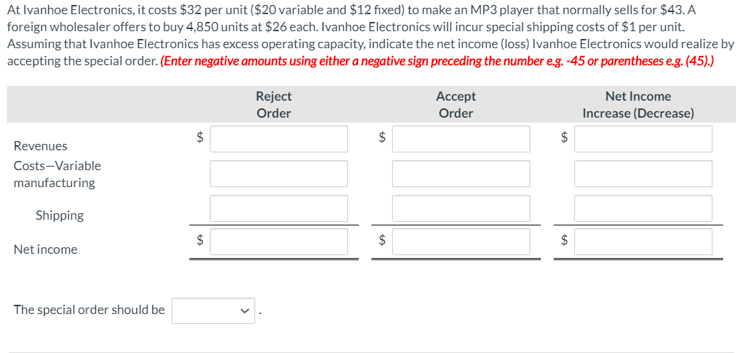  At Ivanhoe Electronics, it costs $32 per unit ($20 variable and