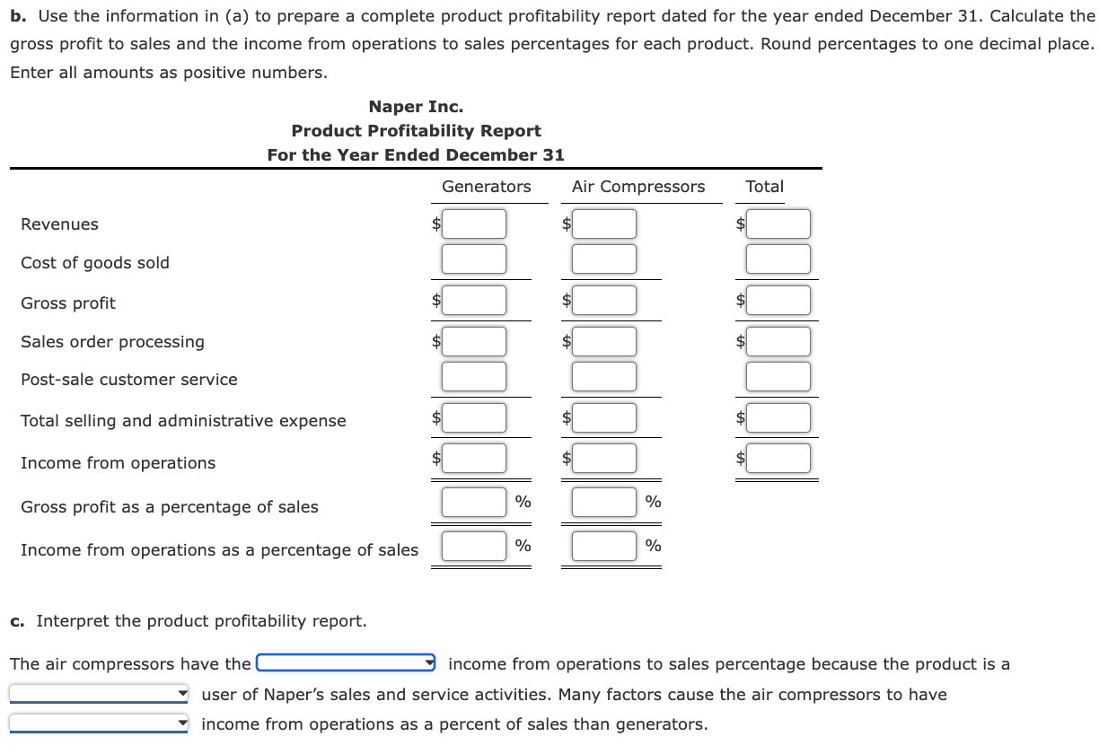Report, Allocating Selling and Administrative Expenses Naper Inc. manufactures power equipment. Naper