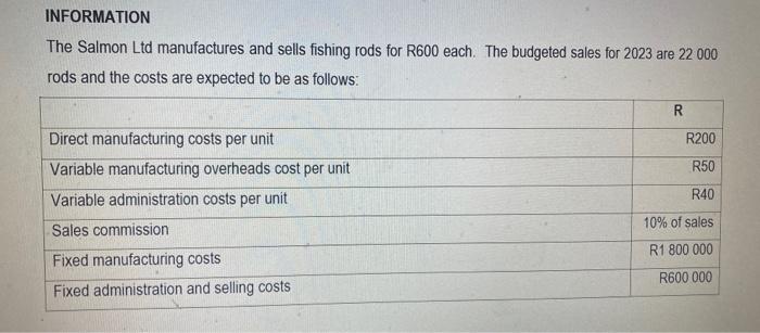 provided below to answer the following questions independently: 3.1 Calculate the margin