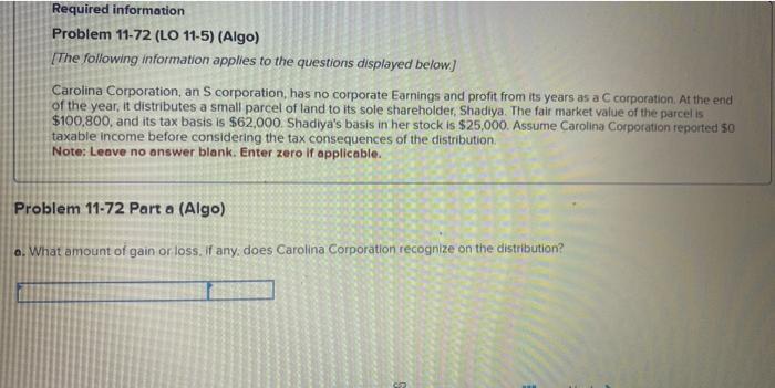 ab c d Problem 11-72 (LO 11-5) (Algo) [The following information applies