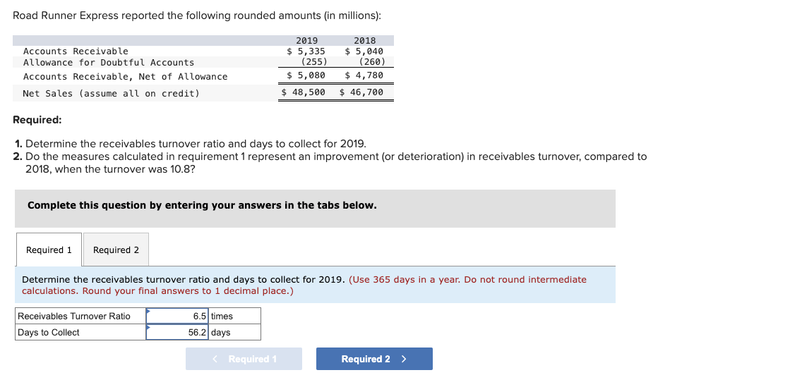  Road Runner Express reported the following rounded amounts (in millions): Required:
