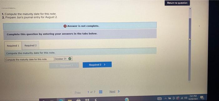  Return to question 1. Compute the maturity date for this note