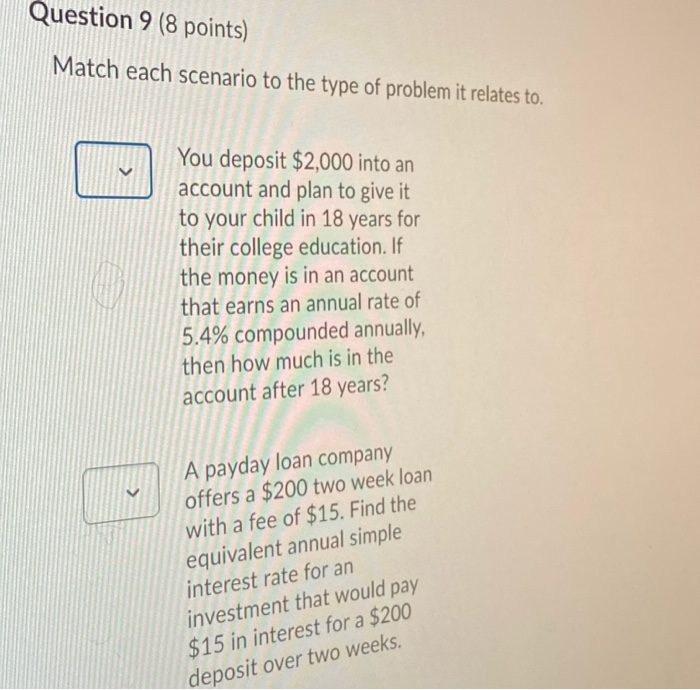 if nt 5. Compounding Interest Discretely Question 9 (8 points) Match each