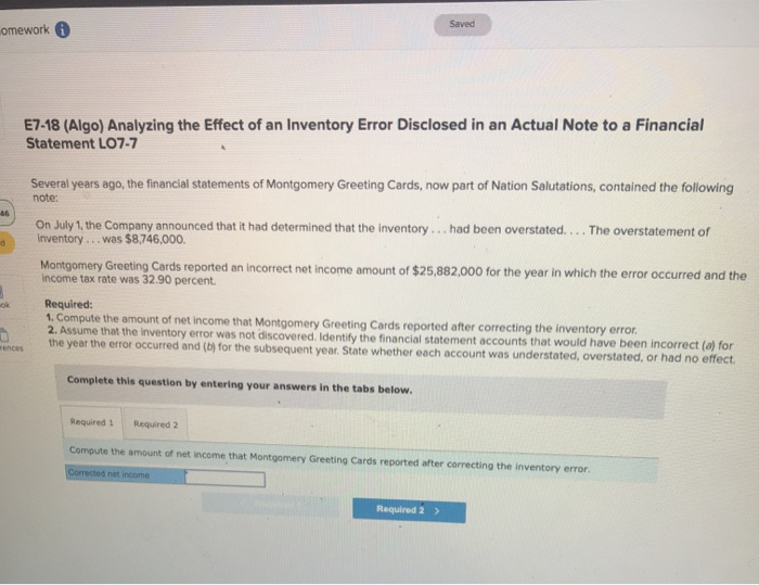 pls answer asap Saved omework E7-18 (Algo) Analyzing the Effect of an