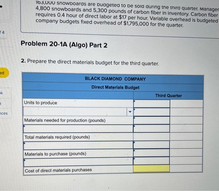 overhead budgets LO P1 [The following information applies to the questions displayed