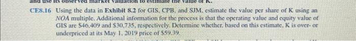  CE8.16 Using the data in Exhibit 8.2 for GIS, CPB, and