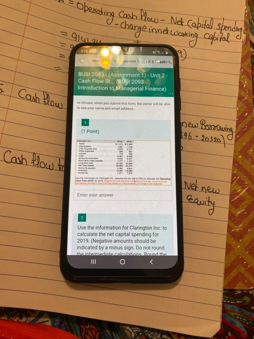  Operating Cash flow - Net Capital spending change innet working capital