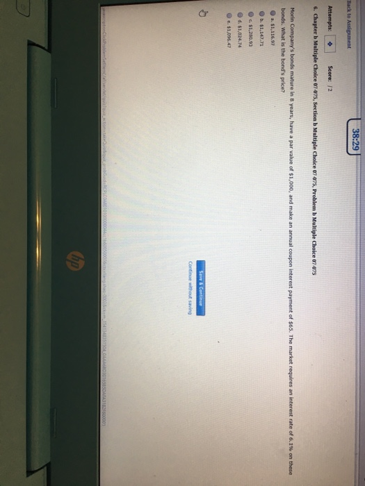  38:29 Attempts:Score: 12 6. Chapter b Multiple Choice 07-075, Section b