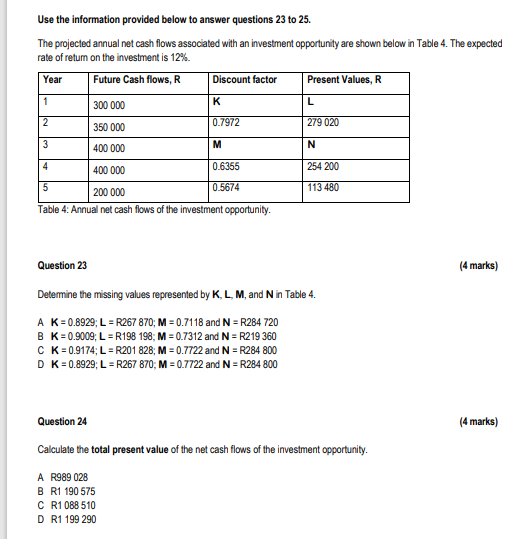  Use the information provided below to answer questions 23 to 25.