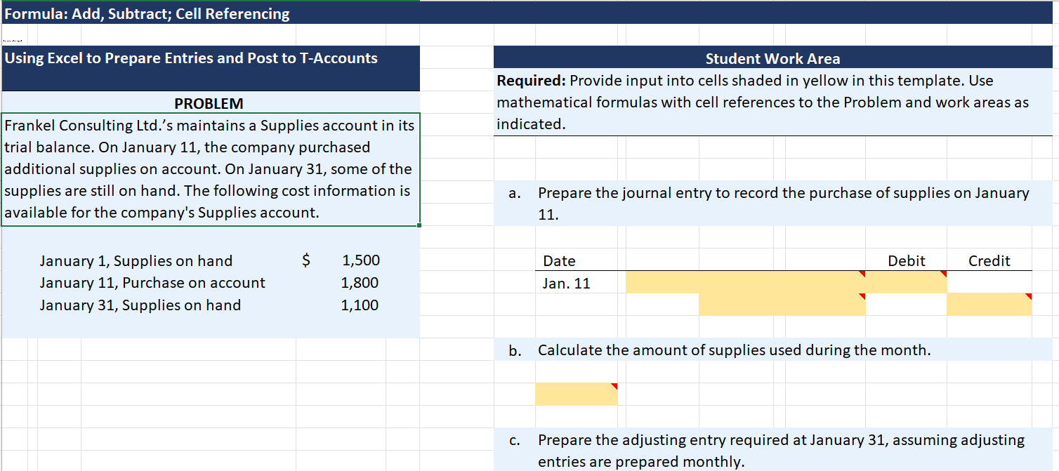 Formula: Add, Subtract; Cell Referencing Using Excel to Prepare Entries and