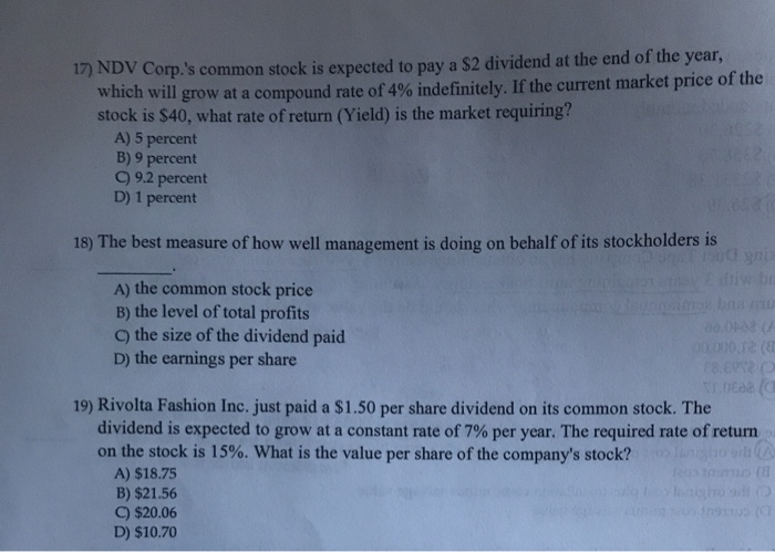  17) NDV Corp.'s common stock is expected to pay a $2