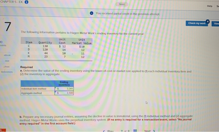  CHAPTER 5 EX. Help Se You received partial credit in the