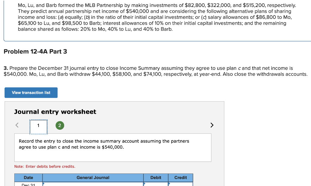  Mo, Lu, and Barb formed the MLB Partnership by making investments