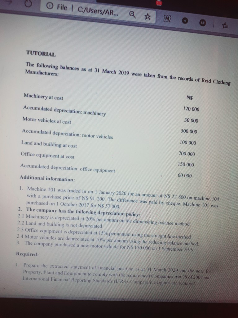 O File | C:/Users/AR... TUTORIAL The following balances as at 31