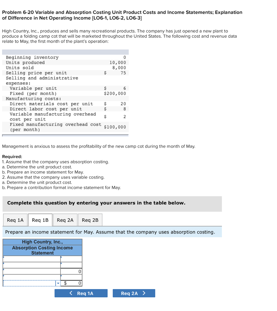 Statements; Explanation of Difference in Net Operating Income [LO6-1, LO6-2, LO6-3] High