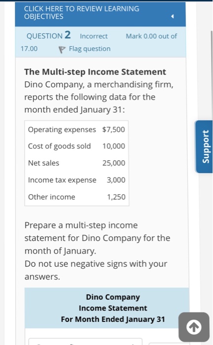  CLICK HERE TO REVIEW LEARNING OBJECTIVES QUESTION 2 17.00 IncorrectMark 0.00