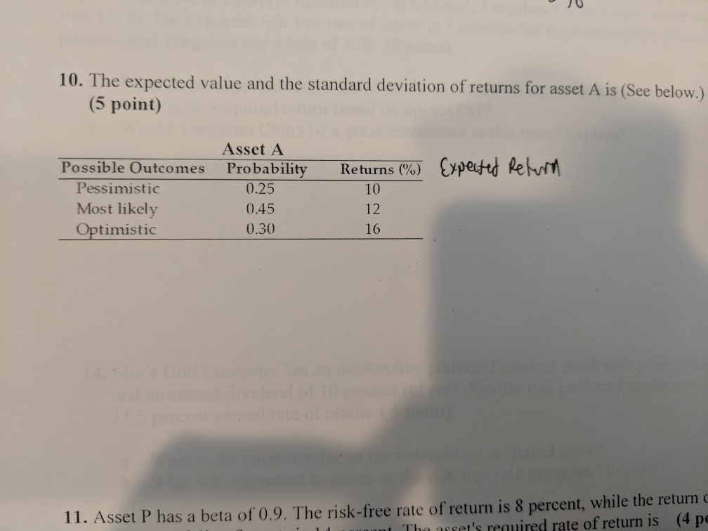 show work 10. The expected value and the standard deviation of