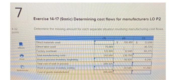 determing cost flow help please Exercise 14-17 (Static) Determining cost flows for