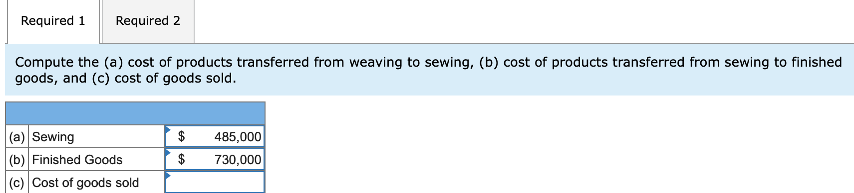 Finished goods inventory Beginning Inventory $ 156,000 485,000 730,000 1,306,000 Ending Inventory
