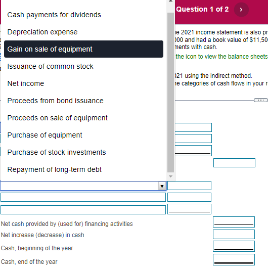 flows in your response. Requirement 1. Prepare the statement of cash flows