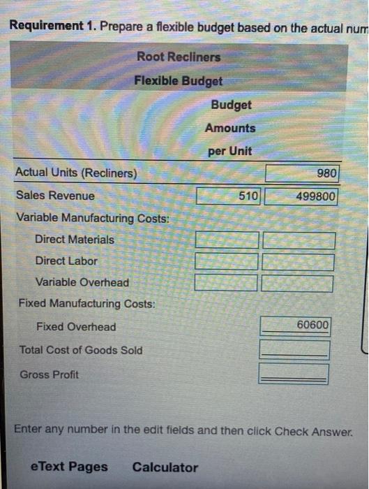 of recliners sold. Compute the cost variance and the efficiency variance for
