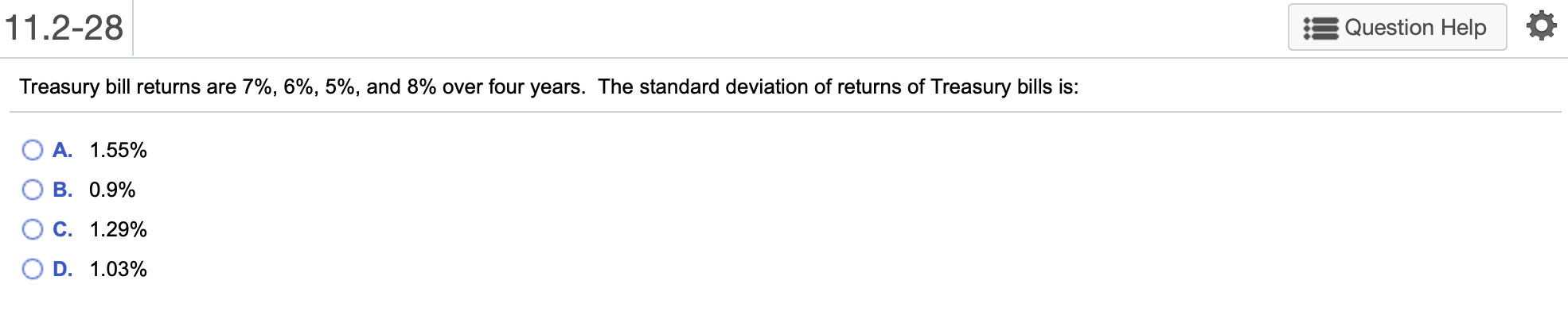 11.2-28 Question Help Treasury bill returns are 7%, 6%, 5%, and