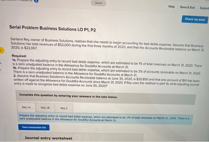  Saved Help Save & Exit Submit Check my work Serial Problem